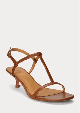 Ruskeat naisten Ralph Lauren Lambskin Kitten-Heel sandaalit Ruskeat naisten Ralph Lauren Lambskin Kitten-Heel sandaalit