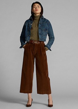 Ruskeat naisten Ralph Lauren -leveät vakosamettihousut Ruskeat naisten Ralph Lauren -leveät vakosamettihousut