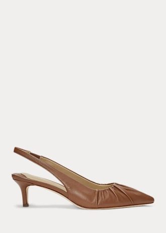 Ruskeat naisten Ralph Lauren Lolah Nappan nahkaiset Slingback-korkokengät