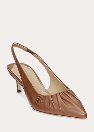 Ruskeat naisten Ralph Lauren Lolah Nappan nahkaiset Slingback-korkokengät