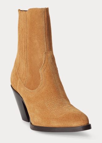 Ruskeat naisten Ralph Lauren Lowrey mokkanahkaiset cowboysaappaat