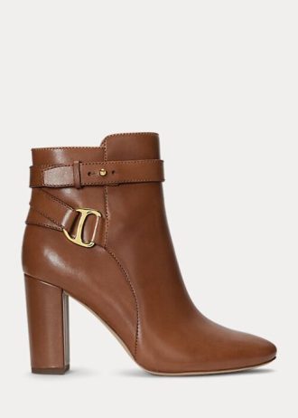 Ruskeat naisten Ralph Lauren Madelyn kiillotetut nahkasaappaat