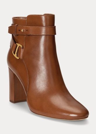 Ruskeat naisten Ralph Lauren Madelyn kiillotetut nahkasaappaat