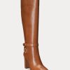 Ruskeat naisten Ralph Lauren Makenna kiillotetut nahkaiset ratsasaappaat Ruskeat naisten Ralph Lauren Makenna kiillotetut nahkaiset ratsasaappaat