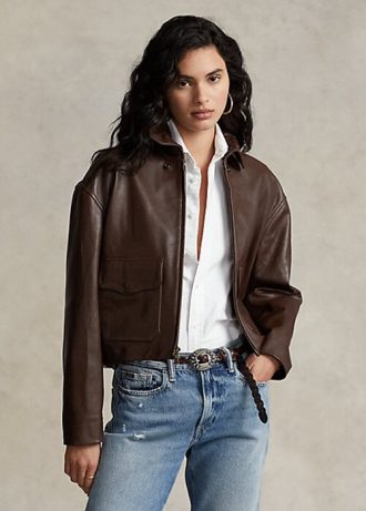 Ruskeat naisten Ralph Lauren -nahkaiset Bomber-takit