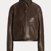 Ruskeat naisten Ralph Lauren -nahkaiset Bomber-takit Ruskeat naisten Ralph Lauren -nahkaiset Bomber-takit