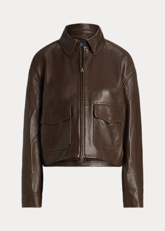 Ruskeat naisten Ralph Lauren -nahkaiset Bomber-takit