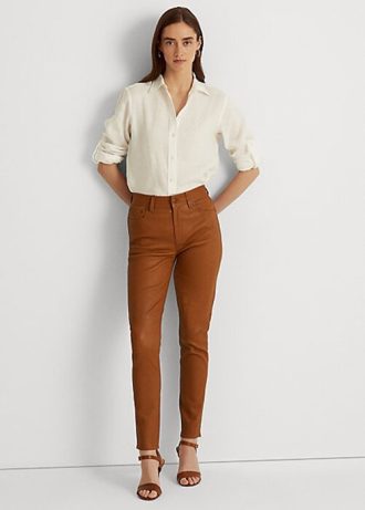 Ruskeat naisten Ralph Lauren -nahkaiset korkeat, kapeat nilkkahousut Ruskeat naisten Ralph Lauren -nahkaiset korkeat, kapeat nilkkahousut