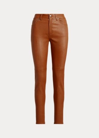Ruskeat naisten Ralph Lauren -nahkaiset korkeat, kapeat nilkkahousut Ruskeat naisten Ralph Lauren -nahkaiset korkeat, kapeat nilkkahousut