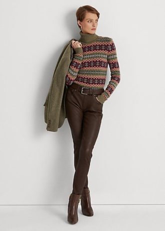 Ruskeat naisten Ralph Lauren Nappa -nahkaiset nilkkahousut Ruskeat naisten Ralph Lauren Nappa -nahkaiset nilkkahousut