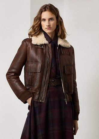 Ruskeat naisten Ralph Lauren Niketan kiillotetut Merino Shearling -takit