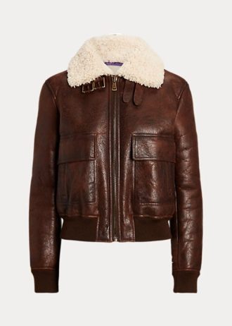 Ruskeat naisten Ralph Lauren Niketan kiillotetut Merino Shearling -takit