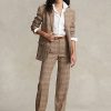 Ruskeat naisten Ralph Lauren Plaid villa-pellava Tweed suoralahkeiset housut Ruskeat naisten Ralph Lauren Plaid villa-pellava Tweed suoralahkeiset housut