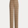 Ruskeat naisten Ralph Lauren Plaid villa-pellava Tweed suoralahkeiset housut Ruskeat naisten Ralph Lauren Plaid villa-pellava Tweed suoralahkeiset housut