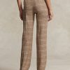 Ruskeat naisten Ralph Lauren Plaid villa-pellava Tweed suoralahkeiset housut Ruskeat naisten Ralph Lauren Plaid villa-pellava Tweed suoralahkeiset housut