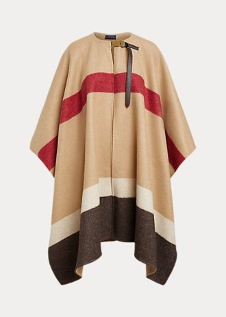 Ruskeat naisten Ralph Lauren Polo ID raidalliset kaksipuoliset ponchotakit