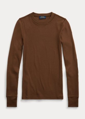 Ruskeat naisten Ralph Lauren -resorit mokkanahalla ja pitkähihaiset T-paidat