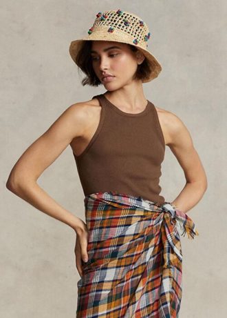 Ruskeat naisten Ralph Lauren Rib-neulotut puuvillatankit