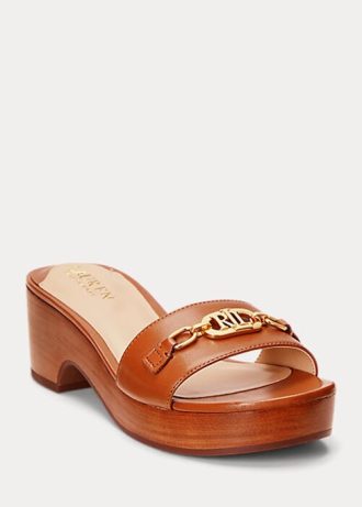 Ruskeat naisten Ralph Lauren Roxanne Nappa -nahkasandaalit Ruskeat naisten Ralph Lauren Roxanne Nappa -nahkasandaalit