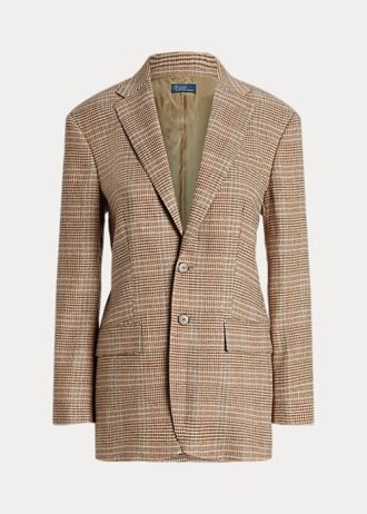 Ruskeat naisten Ralph Lauren ruudulliset villa-pellava Tweed-takit