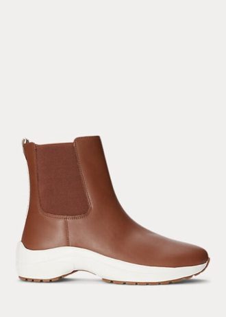 Ruskeat naisten Ralph Lauren Rylee kiillotetut nahkaiset lenkkarit Ruskeat naisten Ralph Lauren Rylee kiillotetut nahkaiset lenkkarit