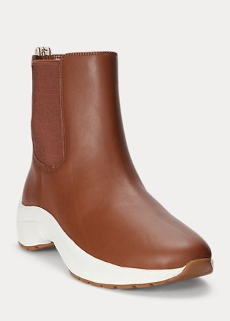 Ruskeat naisten Ralph Lauren Rylee kiillotetut nahkaiset lenkkarit Ruskeat naisten Ralph Lauren Rylee kiillotetut nahkaiset lenkkarit