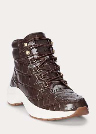 Ruskeat naisten Ralph Lauren Rylee kohokuvioidut nahkaiset korkeat lenkkarit Ruskeat naisten Ralph Lauren Rylee kohokuvioidut nahkaiset korkeat lenkkarit