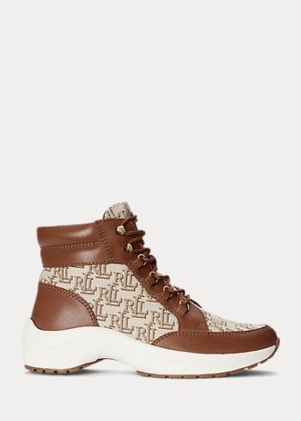 Ruskeat naisten Ralph Lauren Rylee Monogrammi jacquard-korkeat lenkkarit Ruskeat naisten Ralph Lauren Rylee Monogrammi jacquard-korkeat lenkkarit