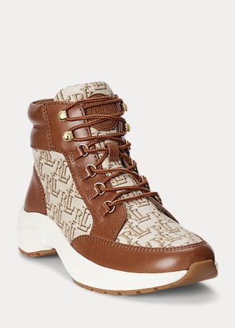Ruskeat naisten Ralph Lauren Rylee Monogrammi jacquard-korkeat lenkkarit Ruskeat naisten Ralph Lauren Rylee Monogrammi jacquard-korkeat lenkkarit