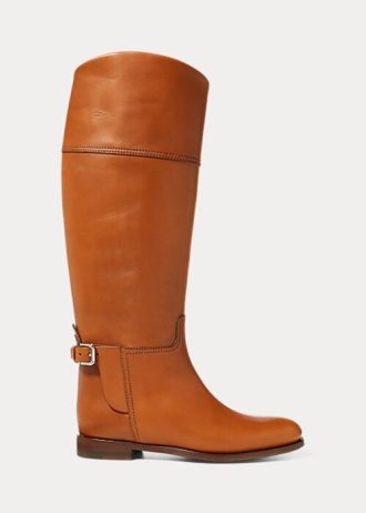 Ruskeat naisten Ralph Lauren Sallen vasikanahkaiset ratsastussaappaat