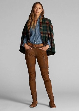 Ruskeat naisten Ralph Lauren Skinny nahkaiset Cargo-housut Ruskeat naisten Ralph Lauren Skinny nahkaiset Cargo-housut