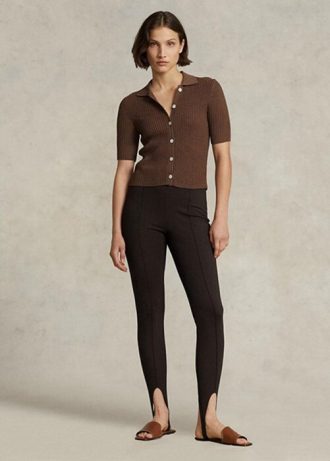 Ruskeat naisten Ralph Lauren Stirrup Stretch -vetoketjulliset leggingsit Ruskeat naisten Ralph Lauren Stirrup Stretch -vetoketjulliset leggingsit