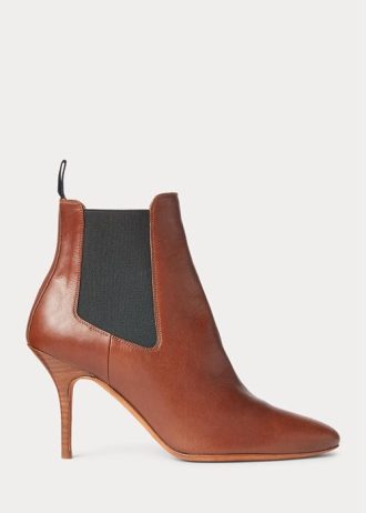 Ruskeat naisten Ralph Lauren Vachetta Calfskin Kitten-Heel saappaat