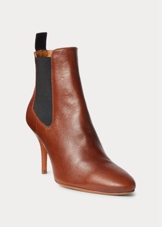 Ruskeat naisten Ralph Lauren Vachetta Calfskin Kitten-Heel saappaat