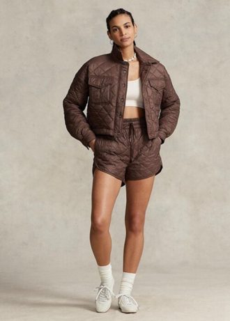 Ruskeat naisten Ralph Lauren vettä hylkivät typistetyt tikatut takit