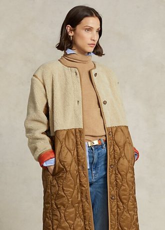 Ruskeat naisten Ralph Lauren vettä hylkivät vyöhybridivuoritakit