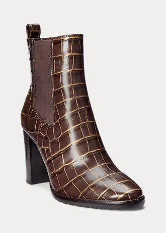 Ruskeat naisten Ralph Lauren ylah kohokuvioidut nahkasaappaat Ruskeat naisten Ralph Lauren ylah kohokuvioidut nahkasaappaat