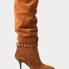 Ruskeat naisten Ralph Lauren Zoe Tall Sueded vasikanahkaiset saappaat Ruskeat naisten Ralph Lauren Zoe Tall Sueded vasikanahkaiset saappaat