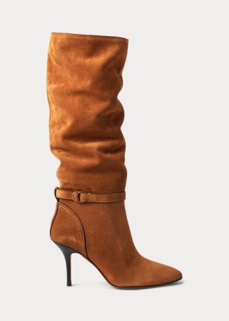 Ruskeat naisten Ralph Lauren Zoe Tall Sueded vasikanahkaiset saappaat Ruskeat naisten Ralph Lauren Zoe Tall Sueded vasikanahkaiset saappaat