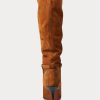 Ruskeat naisten Ralph Lauren Zoe Tall Sueded vasikanahkaiset saappaat Ruskeat naisten Ralph Lauren Zoe Tall Sueded vasikanahkaiset saappaat