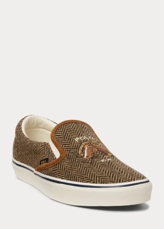 Ruskeat / ruskeat miesten Ralph Lauren Keaton Tweed Slip-On -lenkkarit Ruskeat / ruskeat miesten Ralph Lauren Keaton Tweed Slip-On -lenkkarit