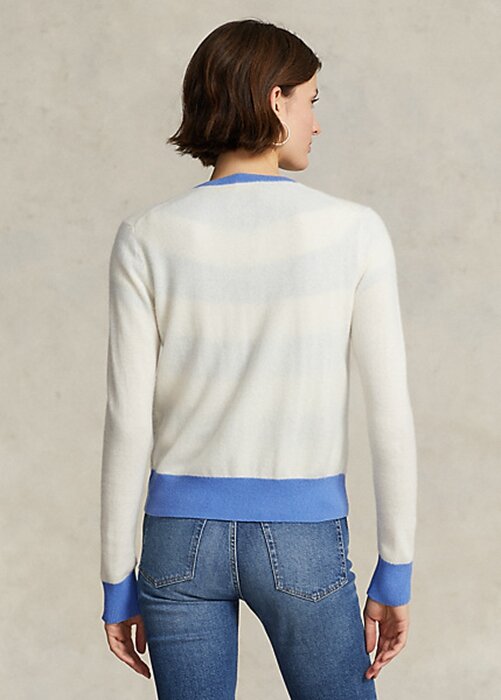 Sininen/kermanväriset naisten Ralph Lauren Crest Cashmere -neulepuserot Sininen/kermanväriset naisten Ralph Lauren Crest Cashmere -neulepuserot