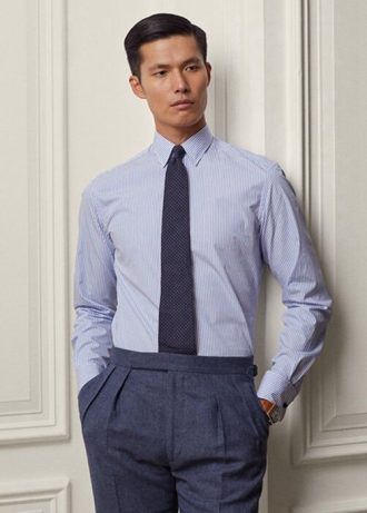 Sininen Miesten Ralph Lauren Bengal-raita Popliini Ranskan Cuff Muodolliset paidat