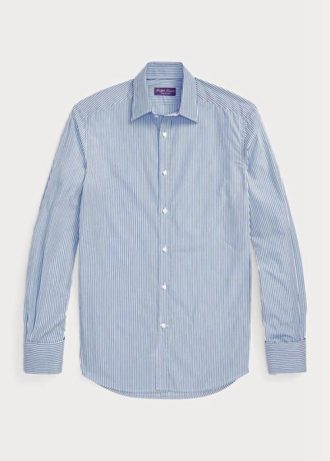 Sininen Miesten Ralph Lauren Bengal-raita Popliini Ranskan Cuff Muodolliset paidat