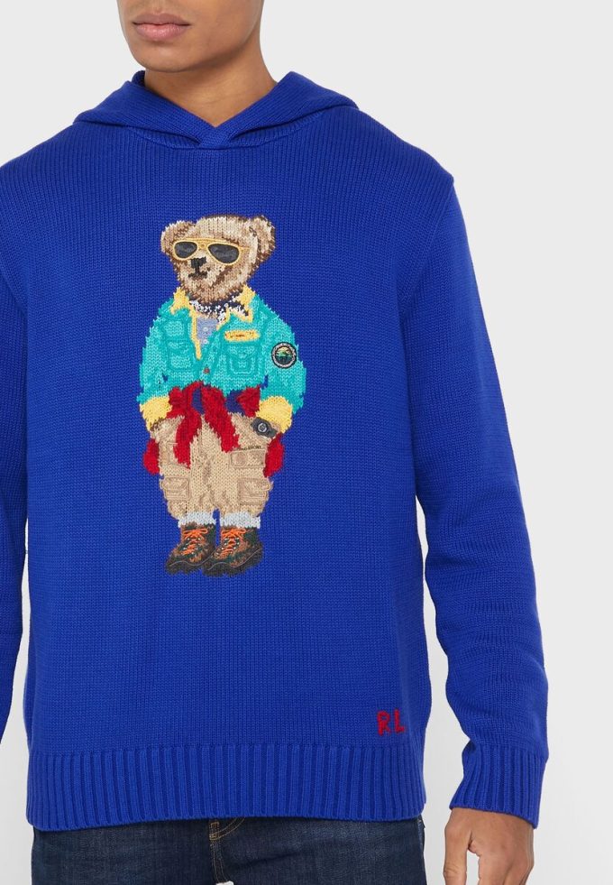 Sininen miesten Ralph Lauren graafinen huppari Sininen miesten Ralph Lauren graafinen huppari