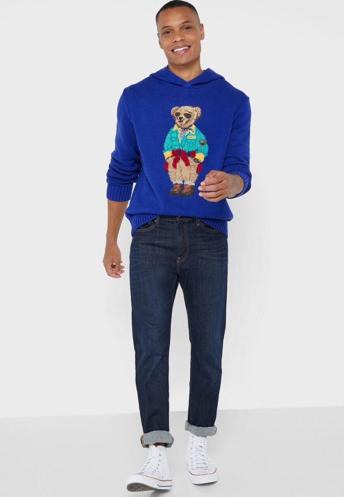 Sininen miesten Ralph Lauren graafinen huppari Sininen miesten Ralph Lauren graafinen huppari