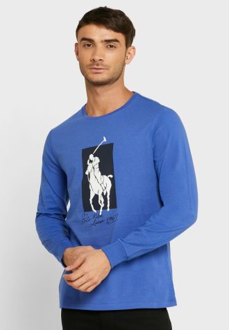 Sininen Miesten Ralph Lauren Graphic Crew Neck T-paidat Sininen Miesten Ralph Lauren Graphic Crew Neck T-paidat