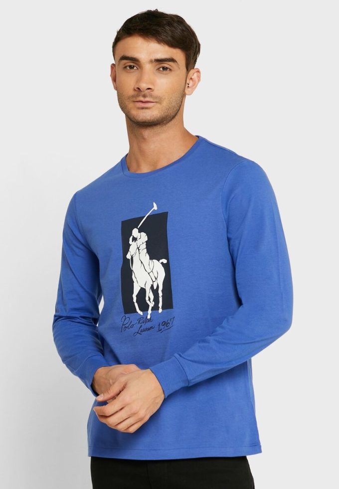 Sininen Miesten Ralph Lauren Graphic Crew Neck T-paidat Sininen Miesten Ralph Lauren Graphic Crew Neck T-paidat