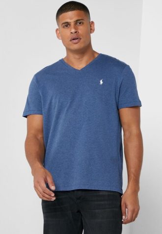 Sininen Miesten Ralph Lauren Rintalogo T-paidat V-kaula-aukolla Sininen Miesten Ralph Lauren Rintalogo T-paidat V-kaula-aukolla