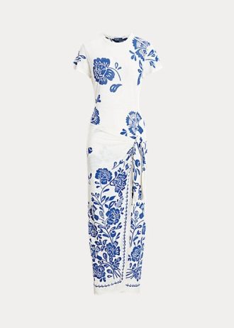 Sininen naisten Ralph Lauren kukkainen faux-Wrap Jersey-mekko